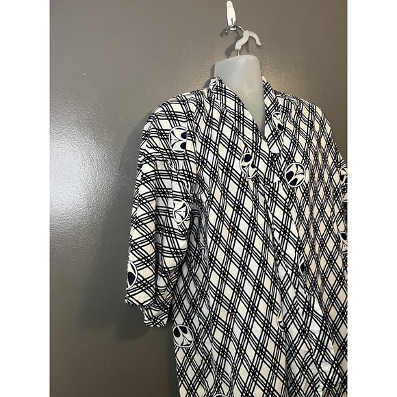 Vintage Japanese Yukata Kimono Robe Mens Large Black White Geometric Pattern 90s - Picture 3 of 8